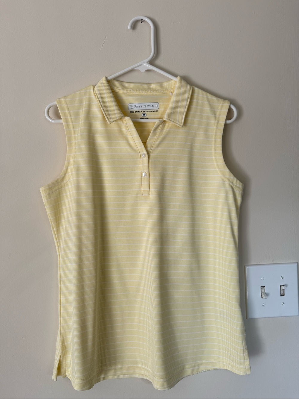 Pebble Beach Sleeveless Polo Tank in Soft Yellow Stripe